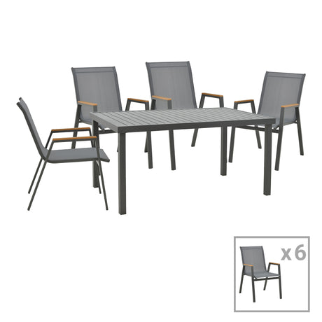 Set de Masa Azelie-Kliton 7 piese din tesatura antracit-aluminiu, antracit, 77x55x94 cm