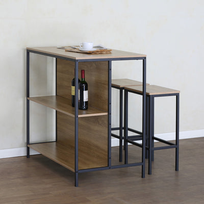 Set de masa bar Bailon Stejar cu metal, negru, 100x60x95 cm, imagine suplimentara