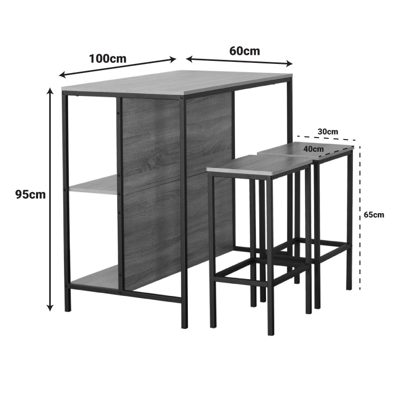 Set de masa bar Bailon Stejar cu metal, negru, 100x60x95 cm, foto produs 6