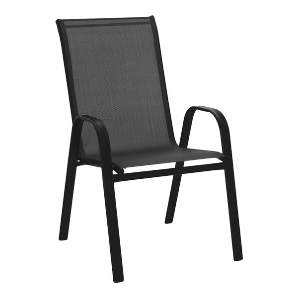Set de masă cu scaune Valor-Calan, Metal/ Sticlă/ Textilenă, Negru, 110x60x70 cm