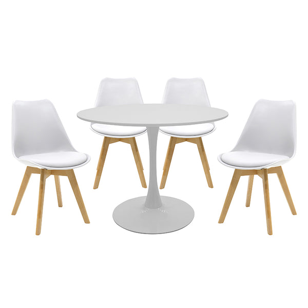 Set de Masa de 5 piese Balou-Gaston nuante, alb-Natural, D100x75 cm