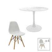 Set de Masa de 5 piese Julita-Balou I -mdf, marmurei albe D120x75 cm
