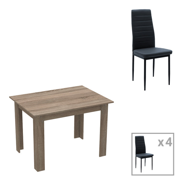 Set de Masa de 5 piese Manka-Parker facut, negru-sonoma, 110x80x77 cm