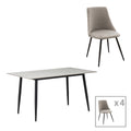 Set de Masa de dining Gustas-Giselle 5 piese din marmura Alb pietruita-negru metalic 120x80x75 cm