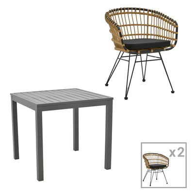 mobilier de gradina Set de Masa de dining Kliton-Naoki 3 piese din aluminiu si metal Antracit la nuante de negru 80x80x74 cm