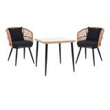 Set de Masa de dining Naoki 3 piese metal negru-pe stejar Natural-sticla, 80x80x78 cm