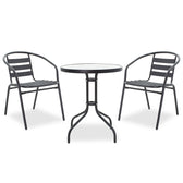mobilier de gradina Set de Masa de dining Watson-Tade 3 piese metal-negru-sticla D60x70 cm