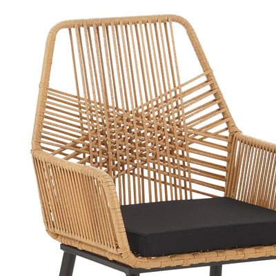 Set de Masa de restaurant Naoki-Tanish din de 7 piese din ratan Natural-metal-negru-sticla, 160x90x78 cm, perspectiva suplimentara
