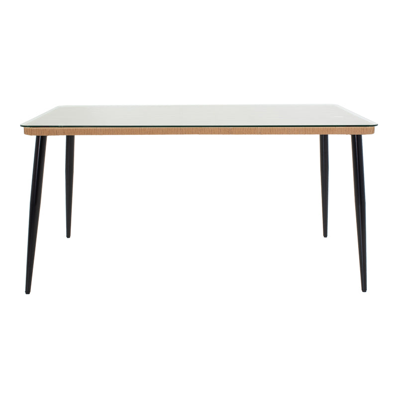 Set de Masa de restaurant Naoki-Tanish din de 7 piese din ratan Natural-metal-negru-sticla, 160x90x78 cm, foto produs 6