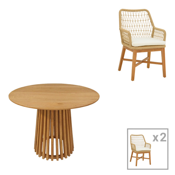 Set de Masa Elaiza-Kenda 3 piese, Natural, D80x75 cm