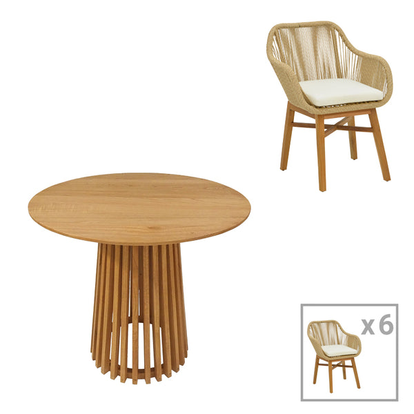 Set de Masa Kalie-Kenda 7 bucati, Natural, D80x75 cm