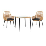 Set de Masa Naoki-Tanish 3 piese din metal negru-pe Natural sticla, 80x80x78 cm