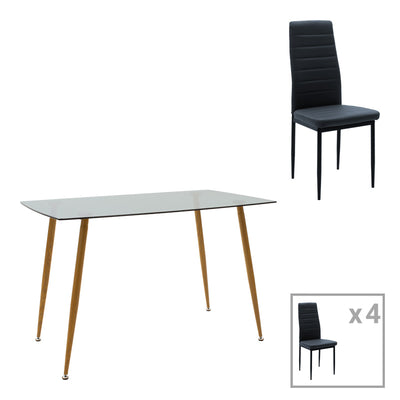 Set de Masa pentru 5 persoane Chloe-Parker din sticla, gri inchis-Natural 120x70x75 cm