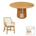 Set de masa pentru dining Elaiza-Kenda 5 piese din lemn de teak Natural D120x75 cm