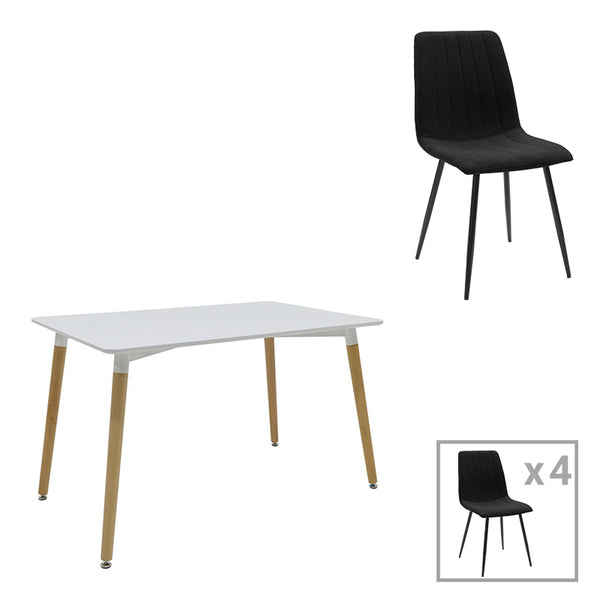 Set de masa si scaune Natali-Noor, Gri-Alb cu picioare Naturale, 120x80x76 cm