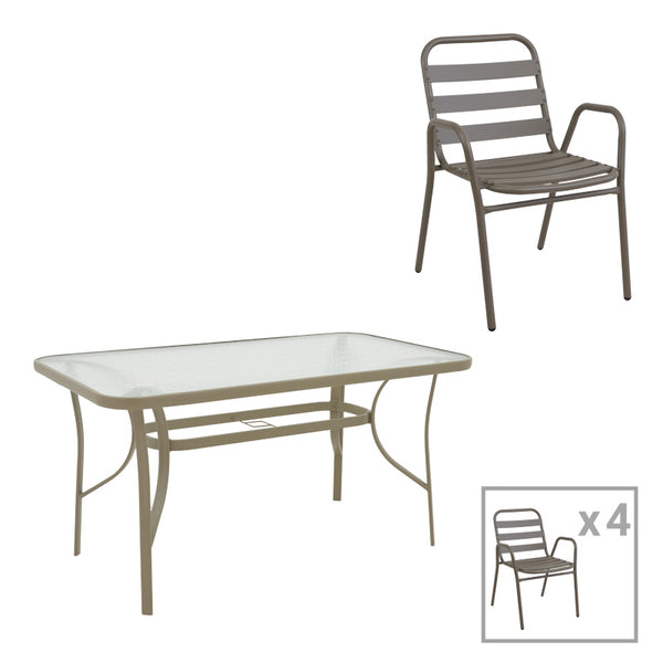 Set de masă Sussie cu funcție multifuncțională, Metal și sticlă, Multicolor, 140x80x70 cm