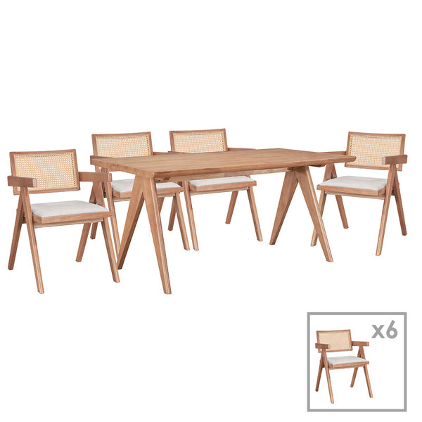 Set de Masa Winslow I, 7 piese, nuc deschis, 160x85x75 cm