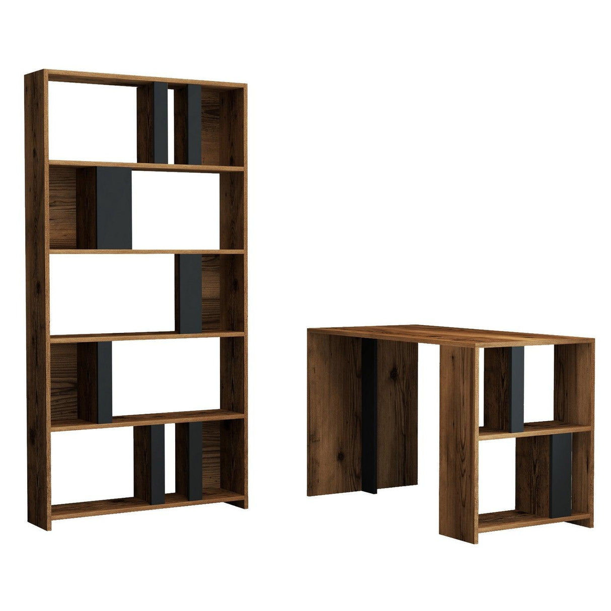 Set De Mobilier De Birou Elegant Sevda, Nuc - Negru, 2 piese