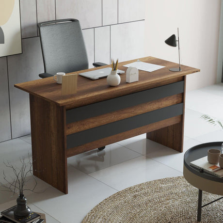 Set de mobilier de birou Torrens, Alb - Nuc - Stejar, 4 Piese, Birou - Biblioteca - Rollbox - Masuta