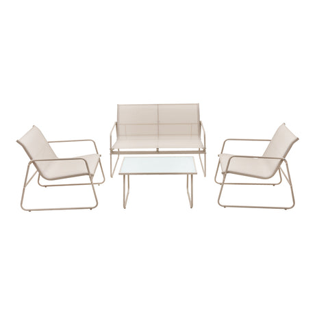 Set de mobilier de exterior cu funcție relaxare Veranda, textilene-metal, cappuccino, 110x74x75 cm