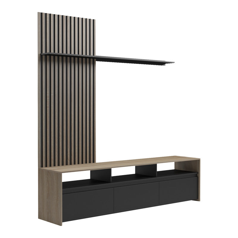 Set de mobilier living cu rafturi Delfina și metal, Sonoma - Negru, 190x40x199 cm - Negru