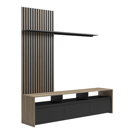 Set de mobilier living cu rafturi Delfina și metal, Sonoma - Negru, 190x40x199 cm