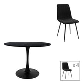 Masa Cu Scaune Set de Mobilier pentru Dining Balou-Noor, & Țesătură, Negru, 100x73 cm