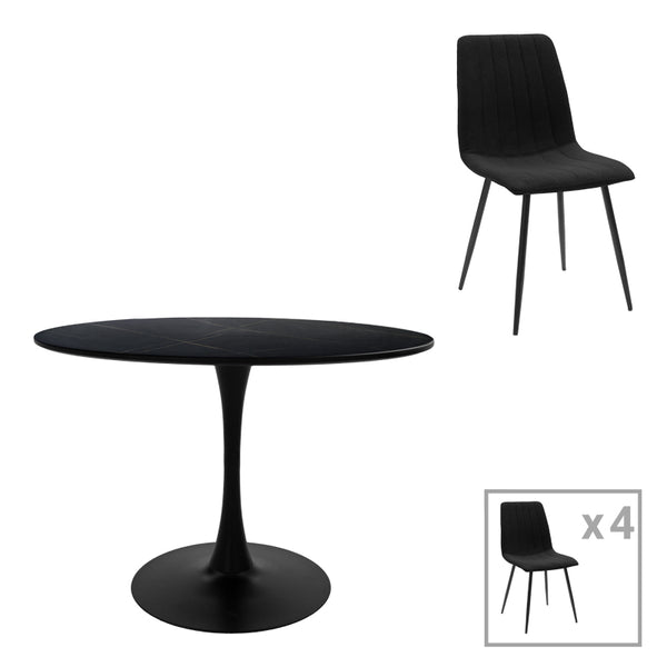 Set de sufragerie cu masă și scaune Balou-Noor, și, Negru, 120x73 cm