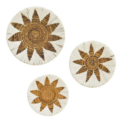 Accesoriu Decorativ Set Decorativ Perete Cu Cercuri Wicker, Rattan Alb-Bej, Variate, 3 Piese