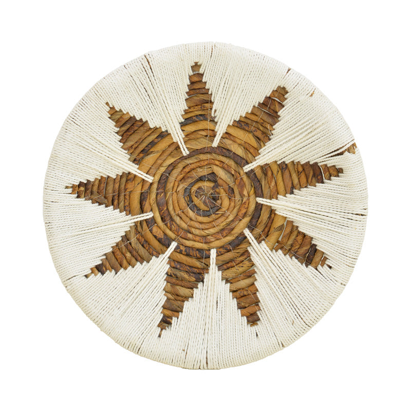 Set Decorativ Perete Cu Cercuri Wicker, Rattan Alb-Bej, Variate, 3 Piese, 50x50x8 cm, detaliu produs