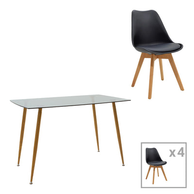 Seturi Mobila Dining Set dining Chloe-Gaston, 5 piese, Antracit-Natural, 120x70x75 cm