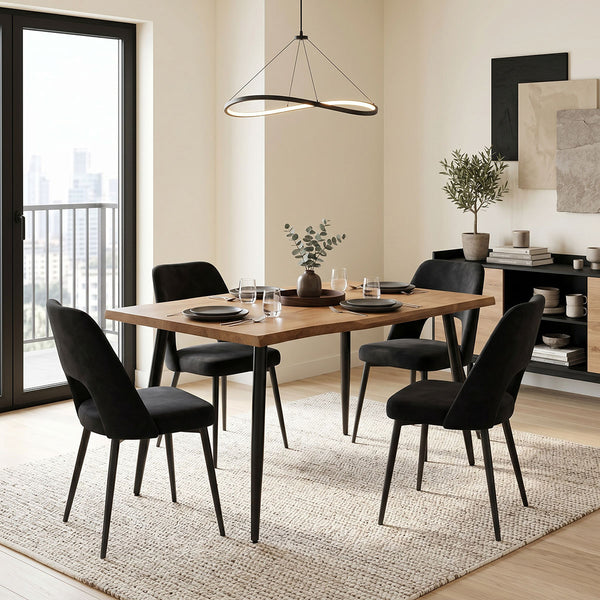Set dining cu Murde Chairs negru and Neve masă, negru, 140x80x75 cm
