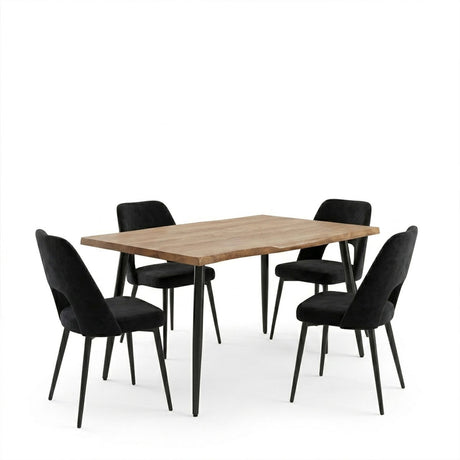Set dining cu Murde Chairs negru and Neve masă, negru, 140x80x75 cm
