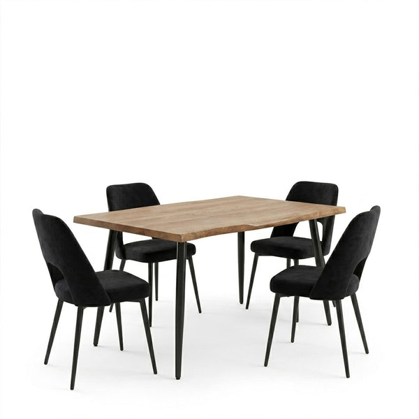 Set dining cu Murde Chairs negru and Neve masă, negru, 140x80x75 cm