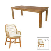 Masa Cu Scaune Set dining Elaiza-Wooly, 7 piese, Bej-Natural, 220x90x75 cm