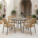 Set dining exterior Appa-Norture, 5 piese, Antracit-Natural, aluminiu si ratan, Ø120x74 cm