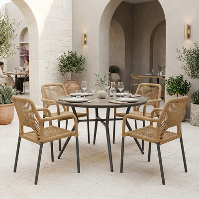 Set dining exterior Appa-Norture, 5 piese, Antracit-Natural, aluminiu si ratan, Ø120x74 cm, imagine principală, metal, lemn, PP, pentru living sau bucătărie