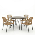 Set dining exterior Appa-Norture, 5 piese, Antracit-Natural, aluminiu si ratan, Ø120x74 cm, vedere frontală, metal, lemn, PP, pentru living sau bucătărie