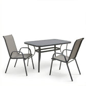 Set dining exterior Ensure Calan, 3 piese, Antracit, metal si sticla, 120x70x70 cm, vedere frontală, metal, stofă, sticlă, pentru living sau bucătărie