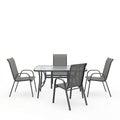 Set dining exterior Ensure Calan, 5 piese, Antracit, metal si sticla, 120x70x70 cm, vedere frontală, metal, stofă, sticlă, pentru living sau bucătărie