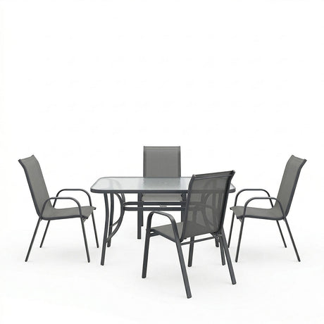 Set dining exterior Ensure Calan, 5 piese, metal si sticla, Antracit, 120x70x70 cm