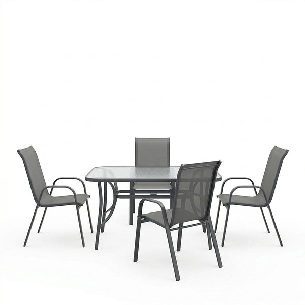 Set dining exterior Ensure Calan, 5 piese, metal si sticla, Antracit, 120x70x70 cm