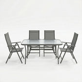 Set dining exterior Ensure Candor, 5 piese, Antracit, metal si sticla, 120x70x70 cm, vedere frontală, metal, stofă, sticlă, pentru living sau bucătărie