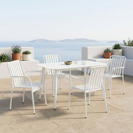 Set dining exterior Heven Vista, 5 piese, Negru-Alb, aluminiu, 120x70x72 cm