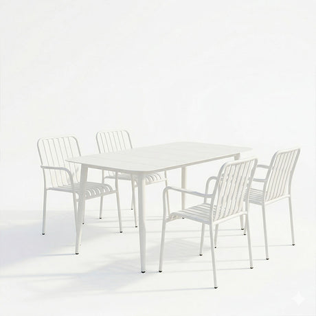 Set dining exterior Heven Vista, 5 piese, Negru-Alb, aluminiu, 150x80x72 cm