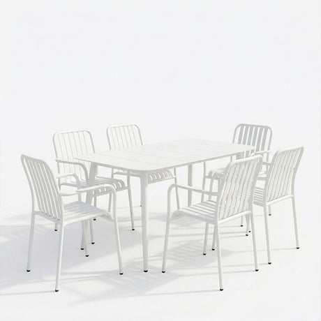 Set dining exterior Heven Vista, 7 piese, Negru-Alb, aluminiu, 120x70x72 cm