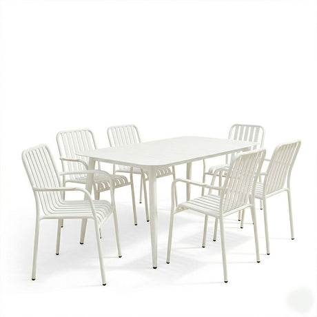 Set dining exterior Heven Vista, 7 piese, Negru-Alb, aluminiu, 150x80x72 cm