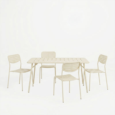 Set dining exterior Moraja Deraby I, 5 piese, Crem, 140x80x72 cm, vedere frontală, metal, pentru living sau bucătărie