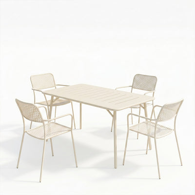 Set dining exterior Moraja Federal, 5 piese, Crem, 140x80x72 cm, vedere frontală, metal, PP, pentru living sau bucătărie