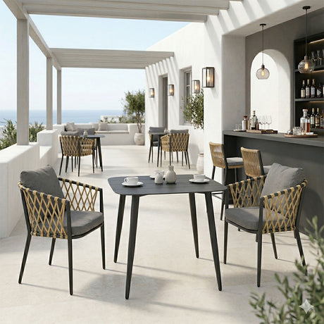 Set dining exterior Peluxe Vista, 3 piese, aluminiu si ratan PE, 80x80x72 cm